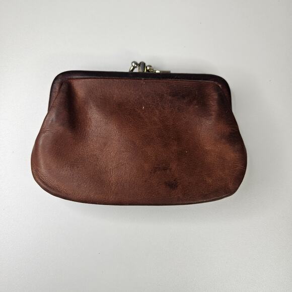 Coach Vintage Saddle Leather Kiss Lock Coin Purse Brown Change Purse Logo - Picture 1 of 8